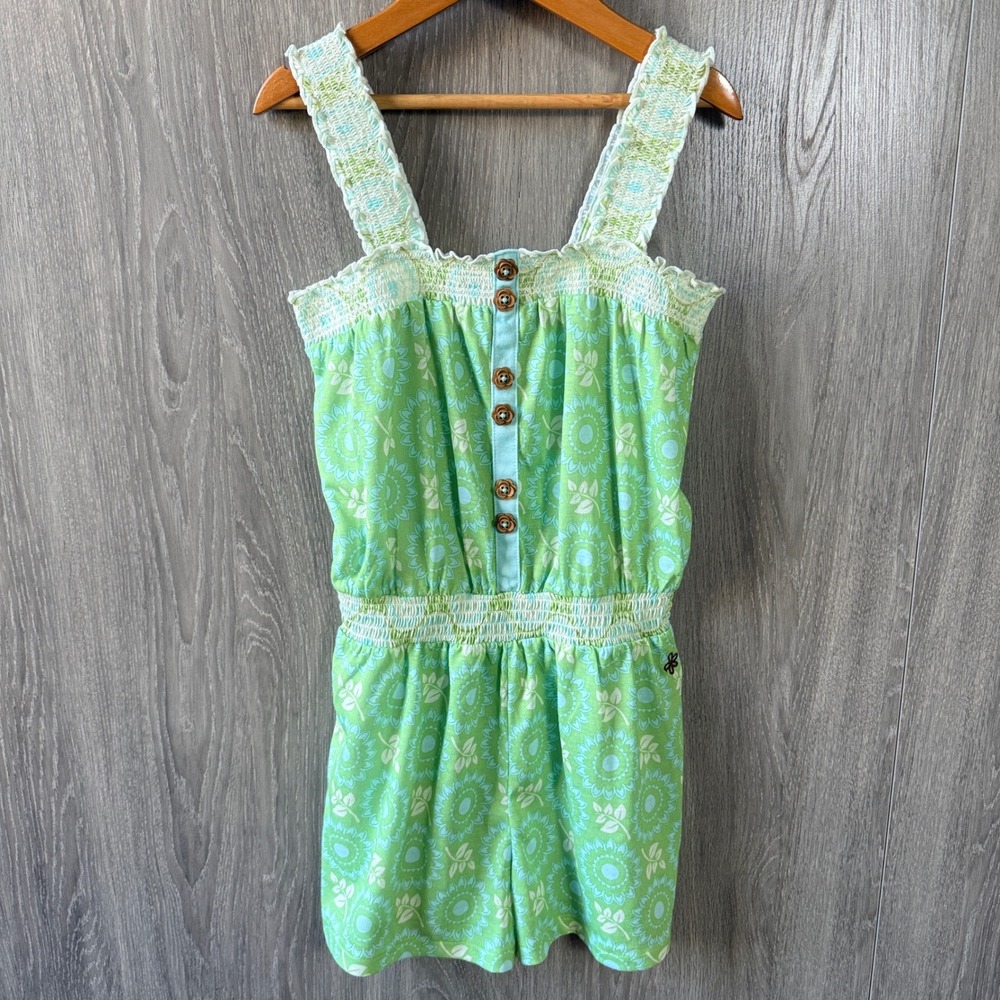 Matilda Jane Lets‎ Go Together Easy Sleep Romper 10 Green Floral Smocked Pajama